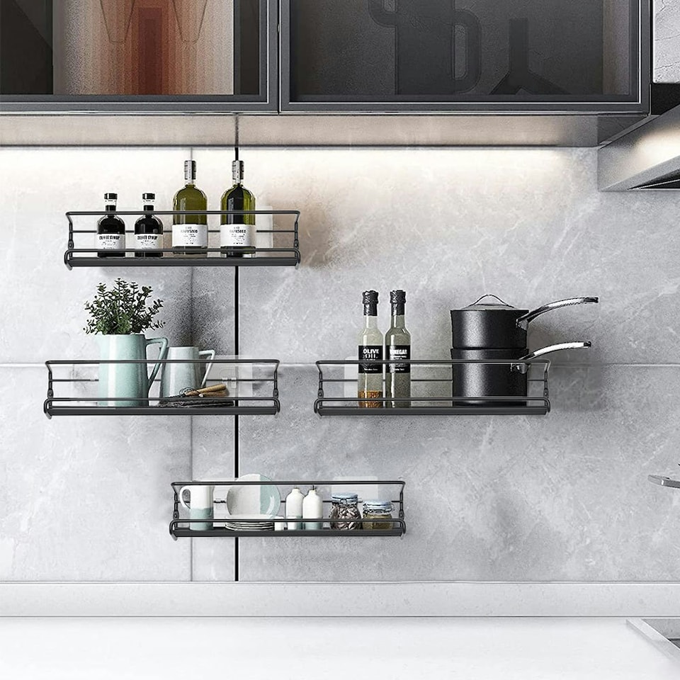 image 1 of Living and Home Set of 4 Wall-Mounted Metal Wire Spice Racks