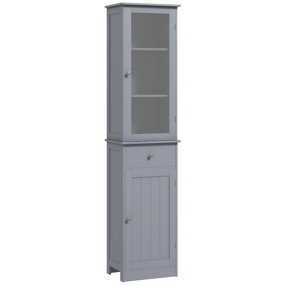 image 1 of kleankin Storage Cabinet Organizer Tower with Shelves & Drawer, Grey