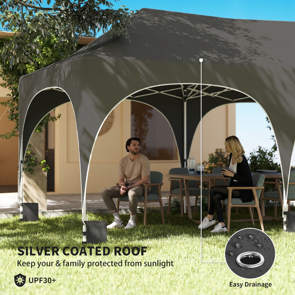 image 1 of Outsunny 3 x 6m Pop Up Gazebo with Sides, Peak Top Garden Party Tent Marquee | Grey | Dark Grey | 598 x 300 x 315 cm