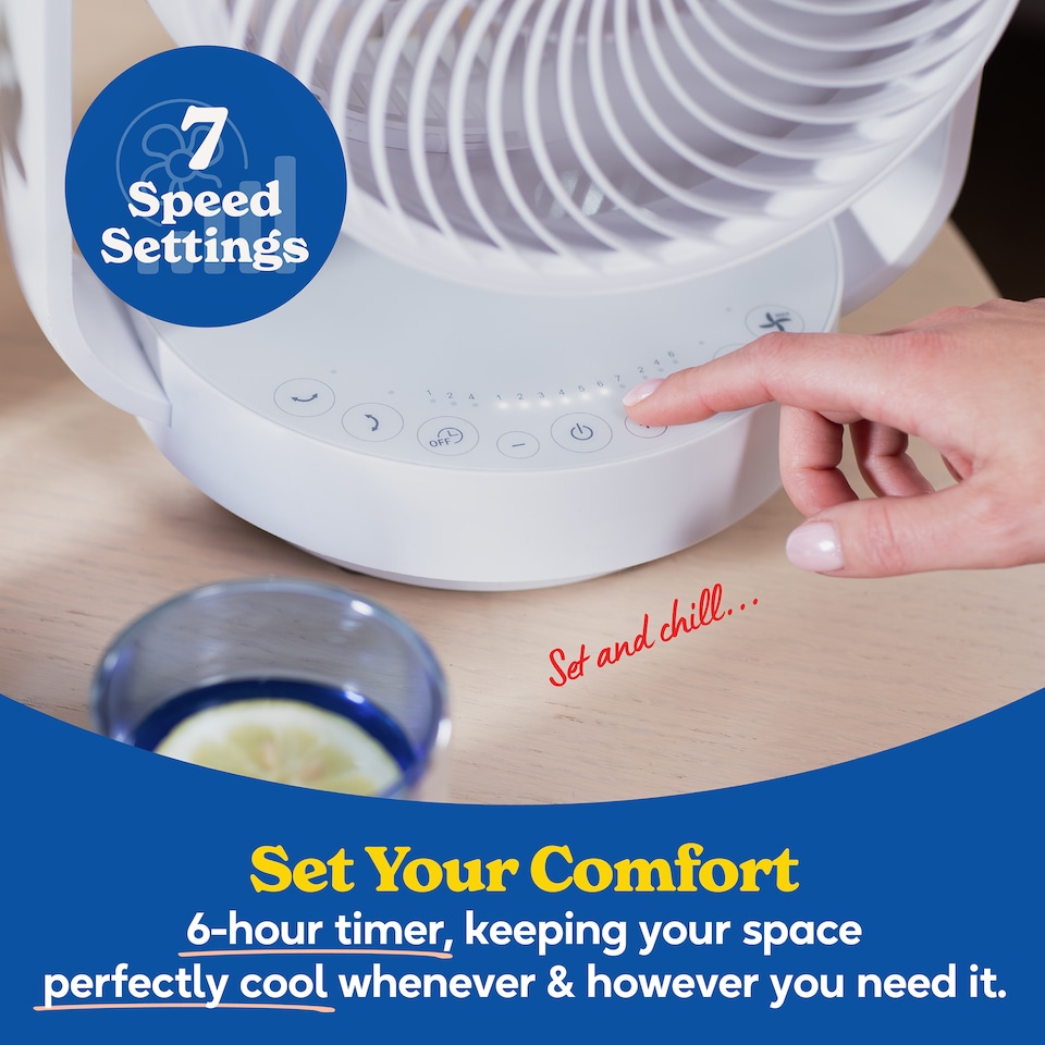 image 1 of Russell Hobbs 9” Desktop Circulator Fan with 7 Speed Settings White RHDCF1001