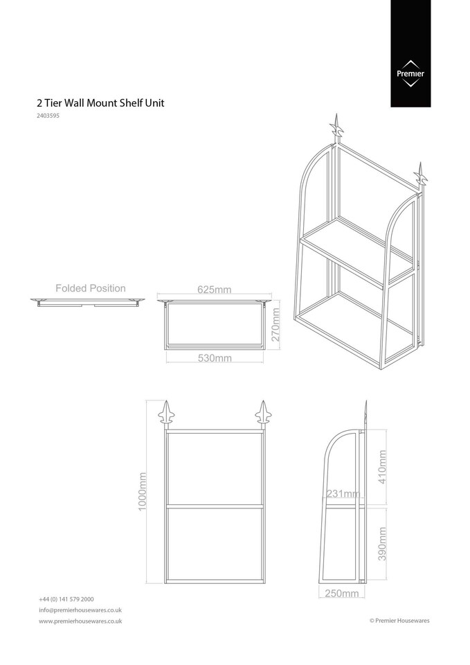 image 1 of 2 Tier Black Metal Wall Mountable Shelf Unit | Black