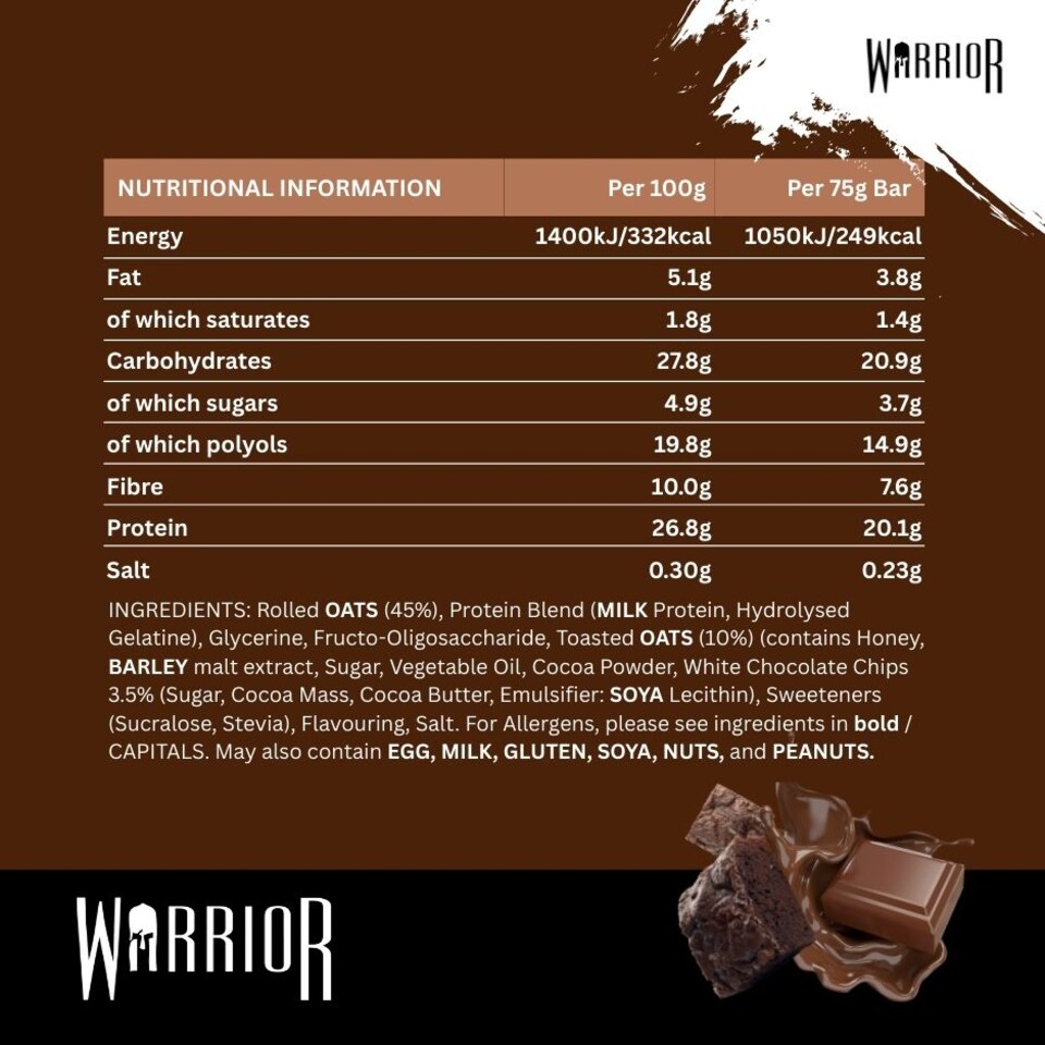 image 1 of Warrior RAW Protein Bars 12 x 75g – 20g High Protein Bar, Low Sugar High Fibre Oat Protein Flapjack – Protein Snacks, Meal Replacement Bars (Variety)
