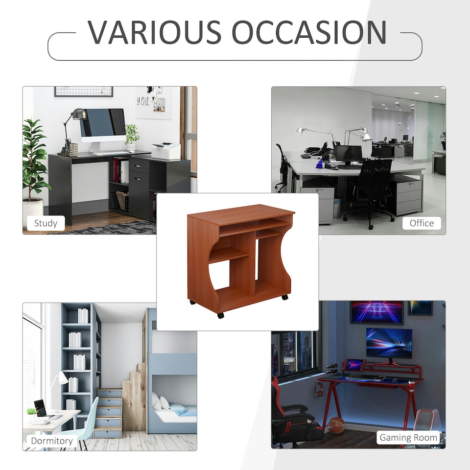image 1 of HOMCOM Computer Table Study Desk with Sliding Keyboard Tray, Cherry Wood