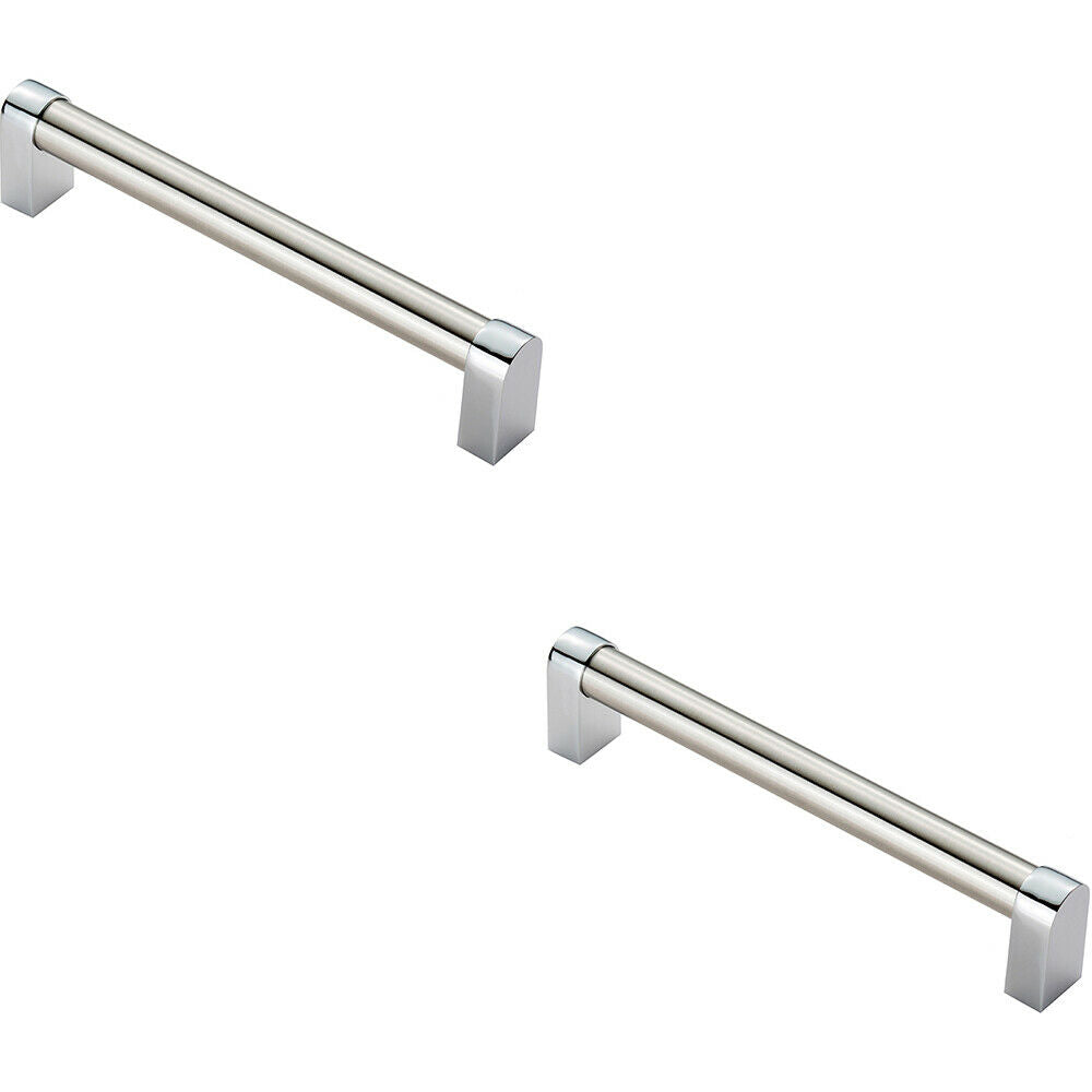 Loops 2x Round Tube Pull Handle 176 x 16mm 160mm Fixing Centres Satin Nickel & Chrome in Metallics