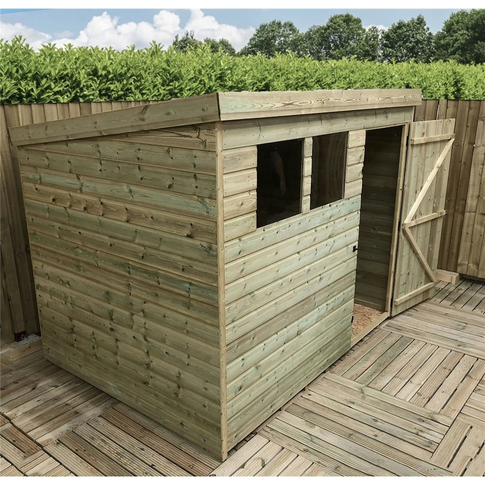 image 1 of 9 x 6 Garden Shed Pressure Treated T&G PENT Wooden Garden Shed - 2 Windows + Single Door (9' x 6' / 9ft x 6ft) (9x6)