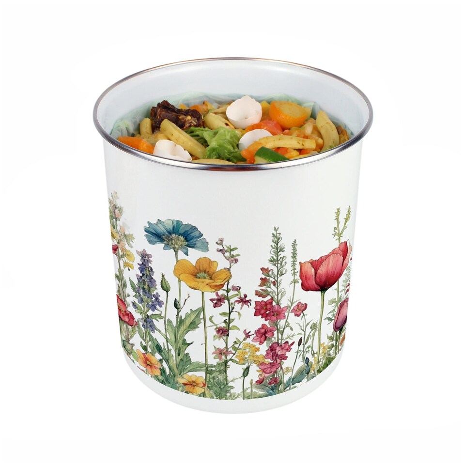image 1 of Wildflowers Food Waste Caddy - Metal 2L Decorative Kitchen Compost Bin