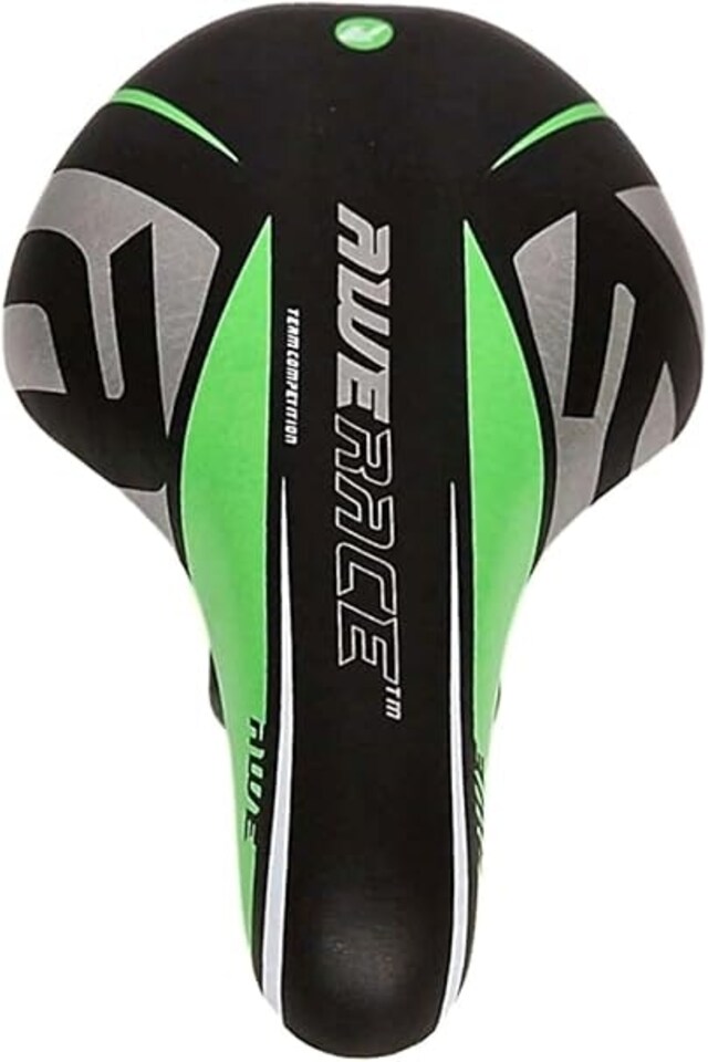 image 1 of AWE Unisex-Youth Junior MTB Green/Black/Silver Bike Seat/Saddle With Steel Rails