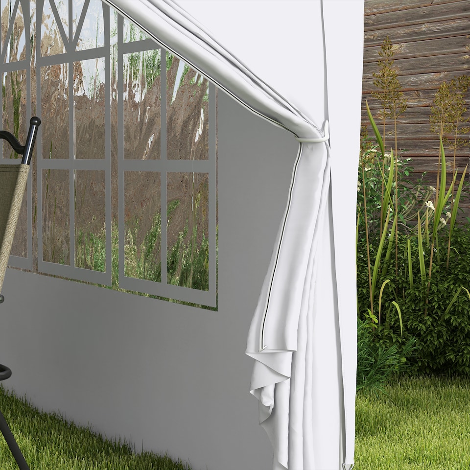 image 1 of Outsunny 3 x 3 m Garden Pop Up Gazebo, Wedding Party Tent Marquee, Water Resistant Awning Canopy with Sidewalls, Windows, Carry Bag, White