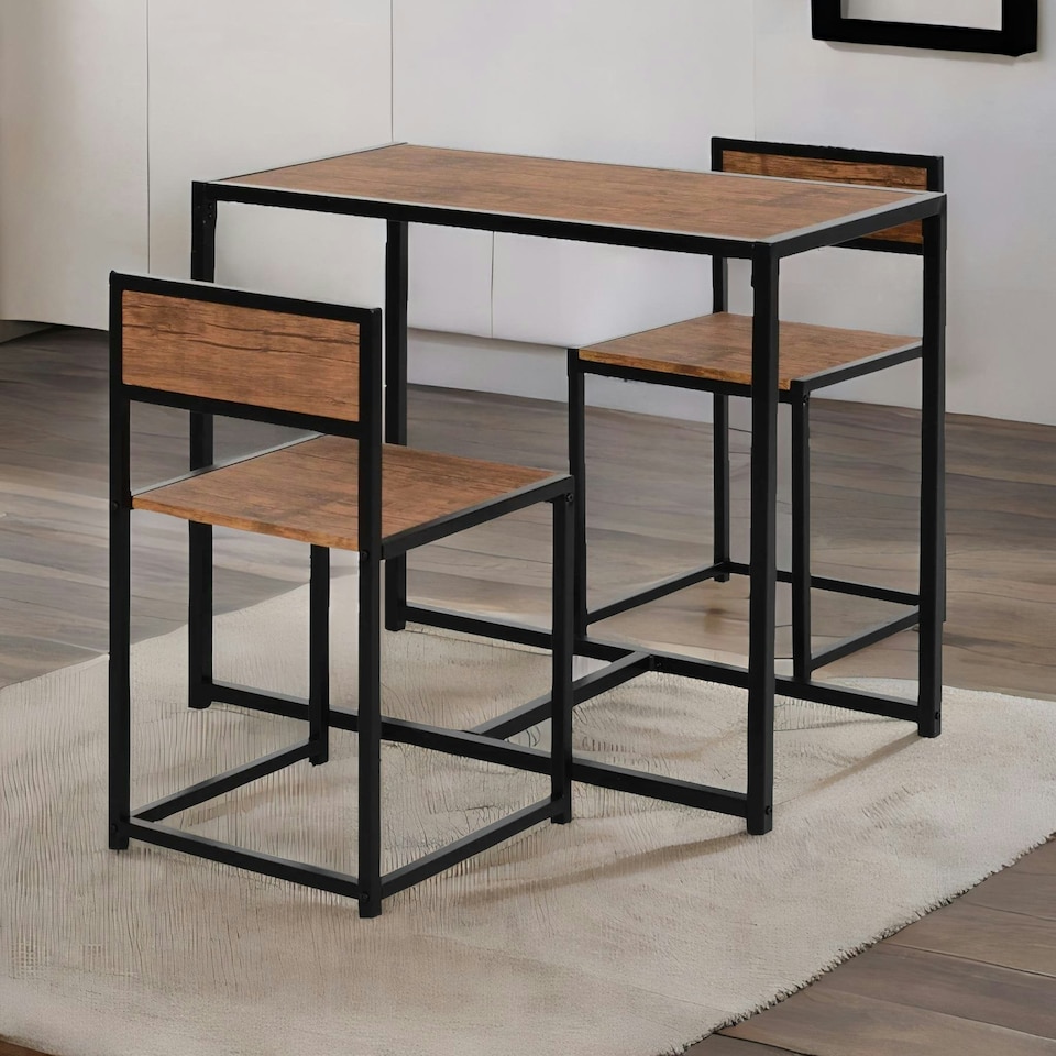 image 1 of Industrial 3-Piece Dining Rustic Table Set Brown