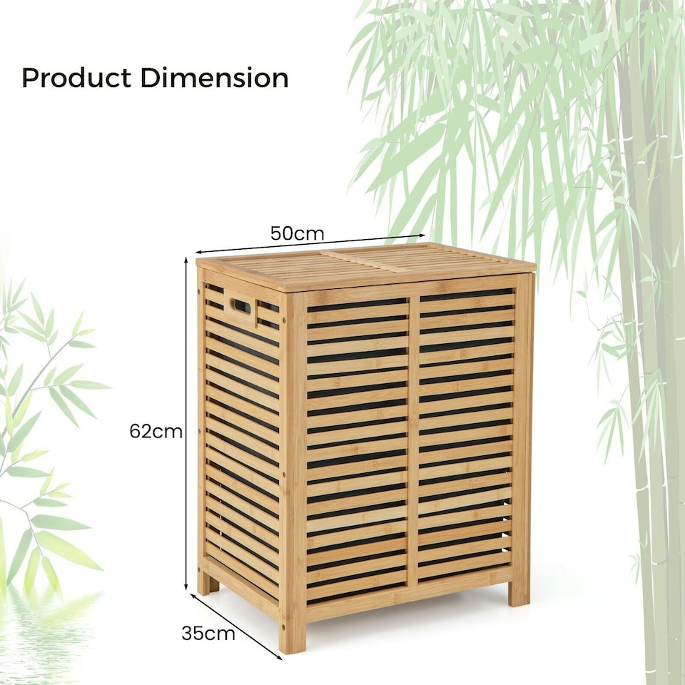 image 1 of COSTWAY 80 L Bamboo Laundry Hamper Clothes Laundry Basket Brown