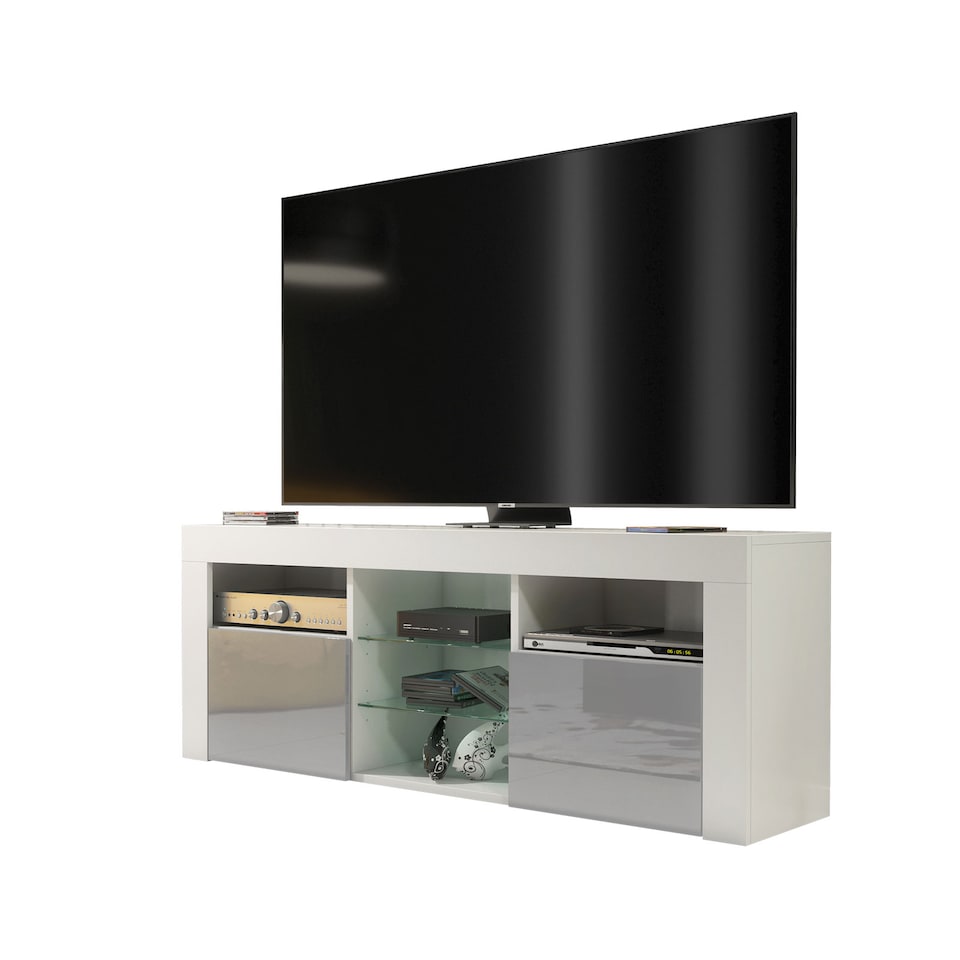 image 1 of TV Unit TV Stand White Grey Gloss Media Console Sideboard Storage Cabinet 145cm