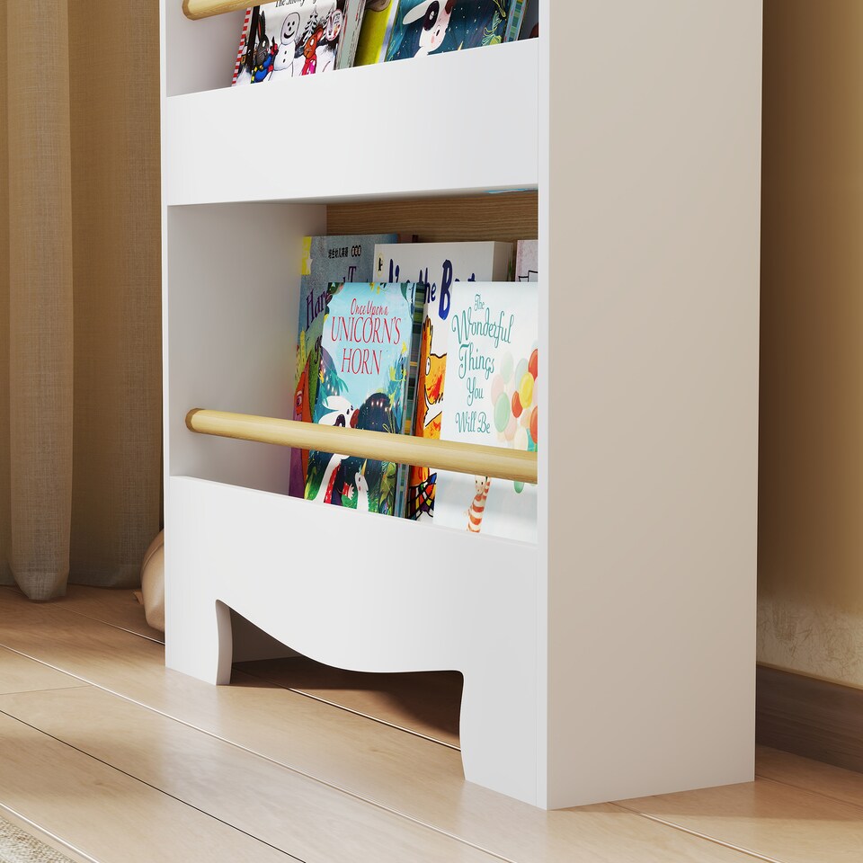 image 1 of AIYAPLAY Kids Bookshelf, 3 Tier Children Bookcase, Bear Theme Toddler Space-Saving Bookcase for Living Room, Kids Room, Playroom, White