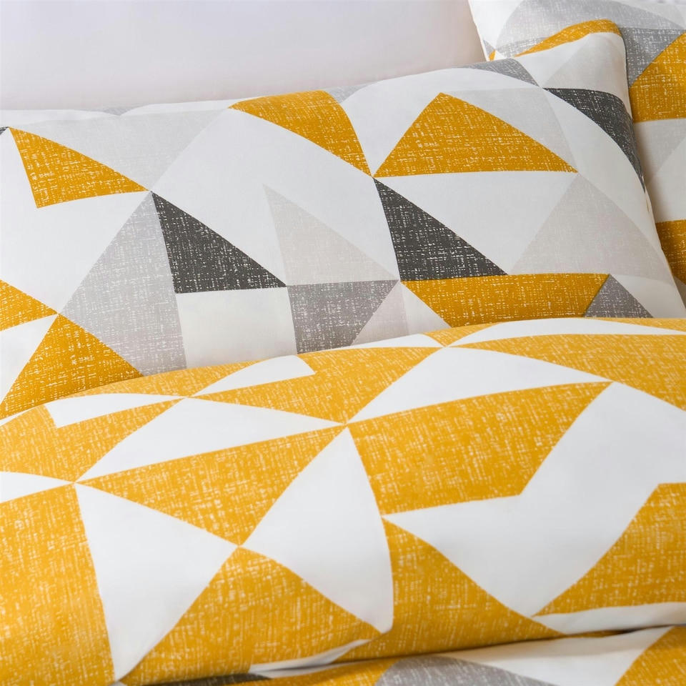 image 1 of OHS Abstract Shapes Reversible Print Soft Duvet Cover Bedding Set, King - Ochre Yellow Yellow | Ochre Yellow | King