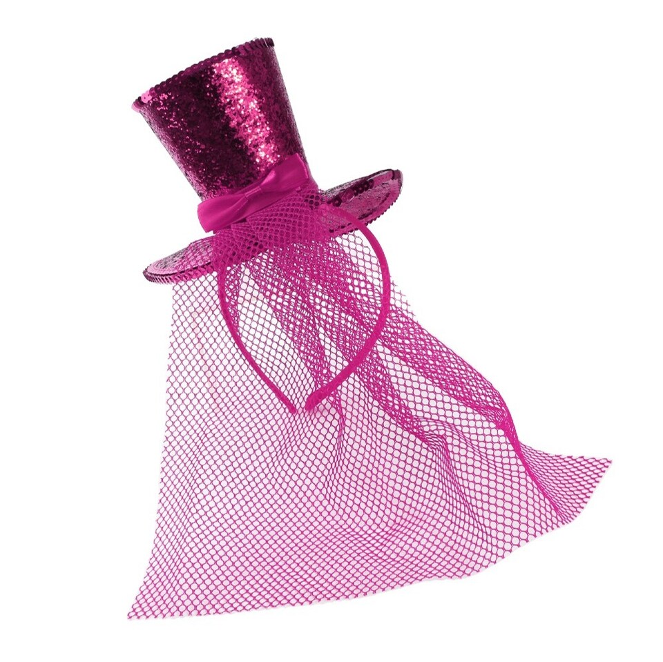 image 1 of Mini Pink Glitter Fascinator Top Hat | Pink | 12