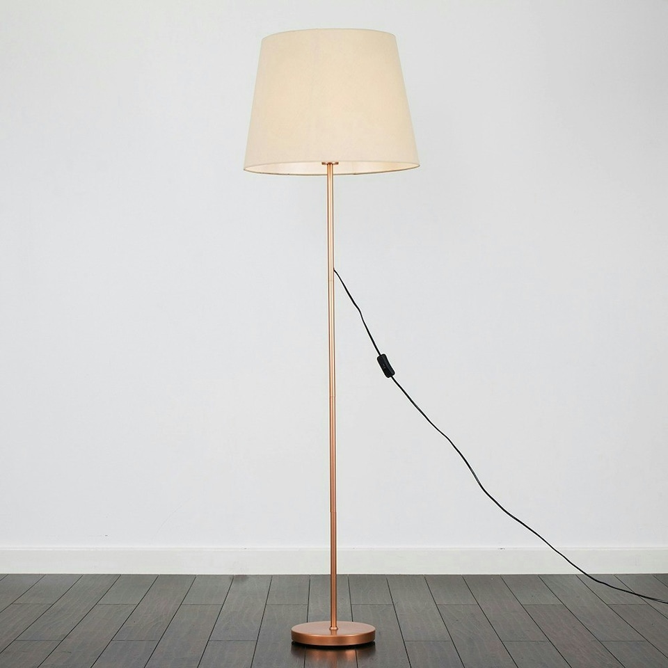 image 1 of ValueLights Modern Copper Metal Standard Floor Lamp With Beige Shade