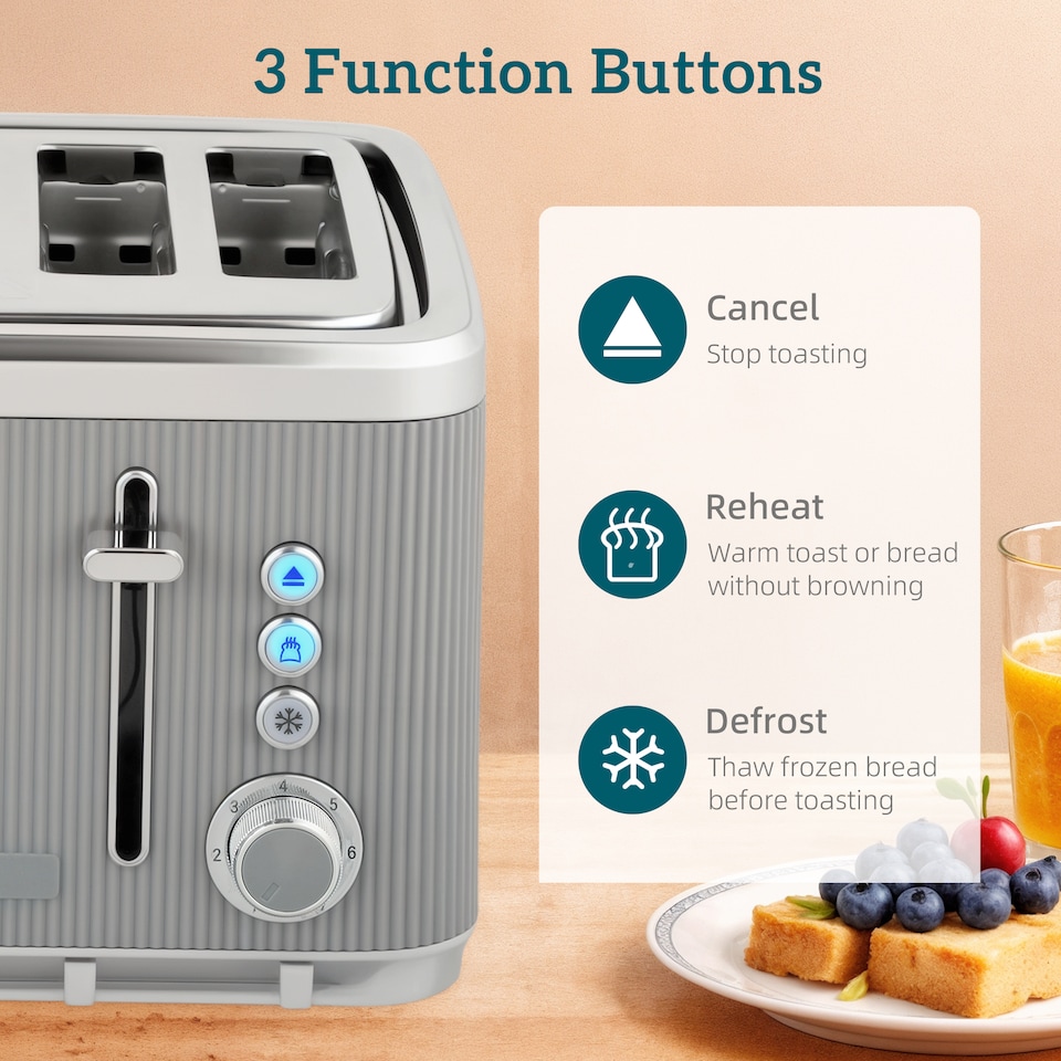 image 1 of HOMCOM Electric Stainless Steel Kettle and Toaster Set, 3000W 1.7L UK Strix Thermostat Fast Boil Kettle w/ Limescale Filter, Cool Touch Body, 4 Slice Toaster with 7 Browning Levels, Crumb Tray, Taupe