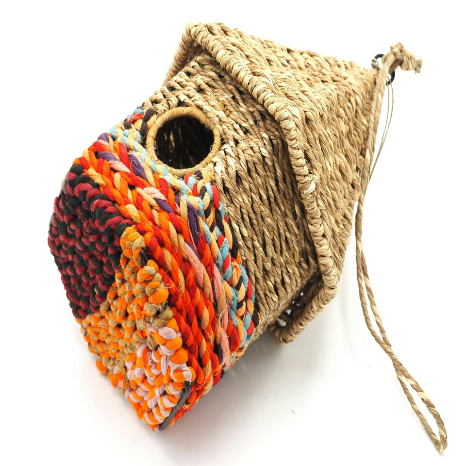 image 1 of Munja & Sari Cyclindrical Roof Shaped Jute Bird Box Nester Multi