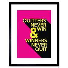 Quitters Never Win Motivation Quote Pink Yellow 9x7" Black Framed Wall Art Print