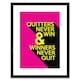 image 1 of Quitters Never Win Motivation Quote Pink Yellow 9x7" Black Framed Wall Art Print
