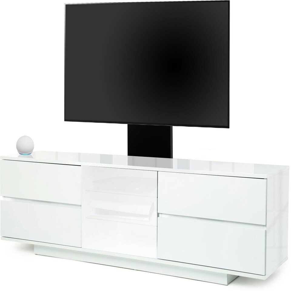 image 1 of Centurion Supports AVITUS ULTRA Gloss White Remote Friendly White Door with 4-White Drawers up to 65" Flat Screen TV Cabinet with Mounting Arm White