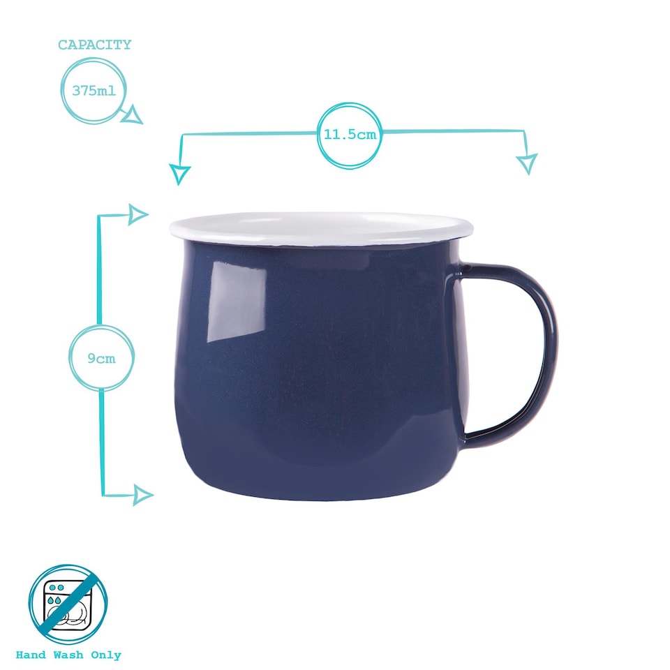 image 1 of Argon Tableware Coloured Enamel Belly Mugs - 375ml - Navy - Pack of 6 | Blue | Navy