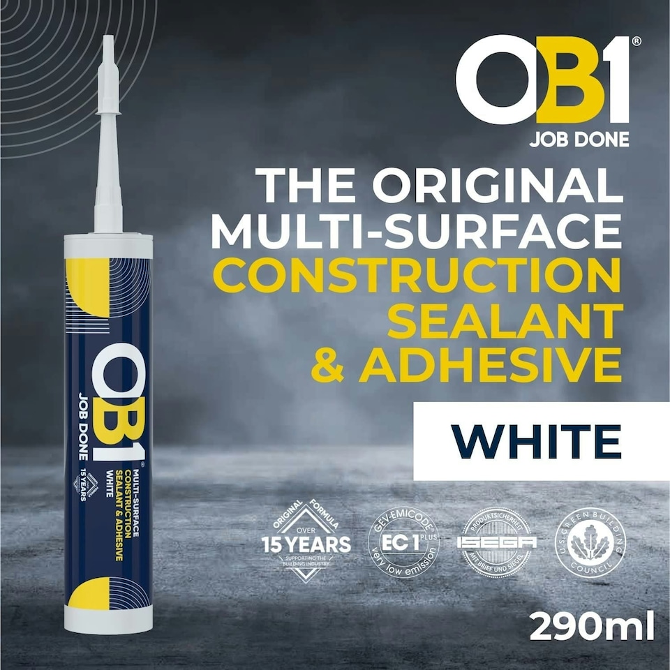 image 1 of OB1 White - Multi-Surface Construction Sealant & Adhesive Waterproof Silicone (Box of 12)