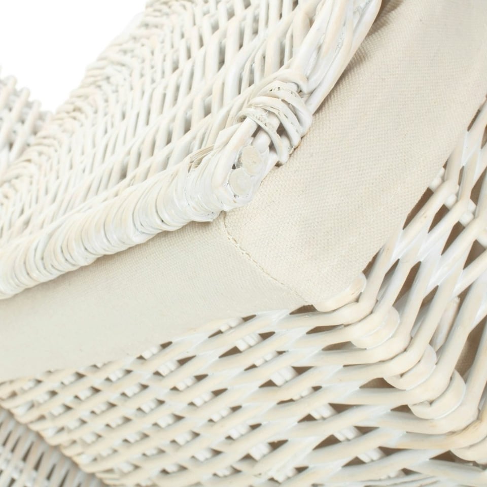 image 1 of Set of 2 Corner White Wash Wicker Laundry Basket with a Oatmeal Lining White | White