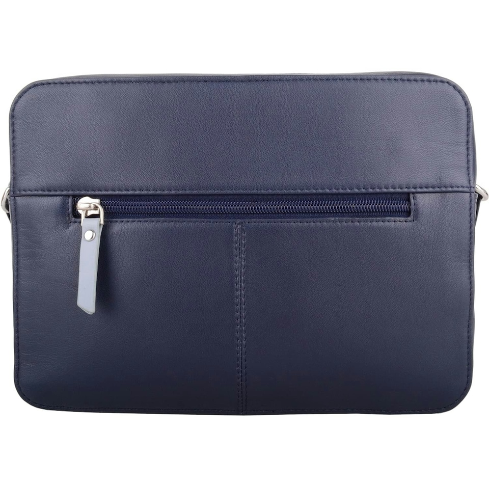 image 1 of Genuine Soft Leather Boxy Style Crossbody Shoulder Handbag Blue | Navy