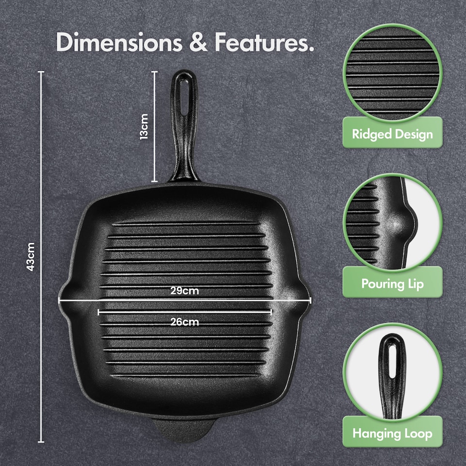 image 1 of VonShef Cast Iron Griddle Pan 10" Pre-Seasoned Non-Stick