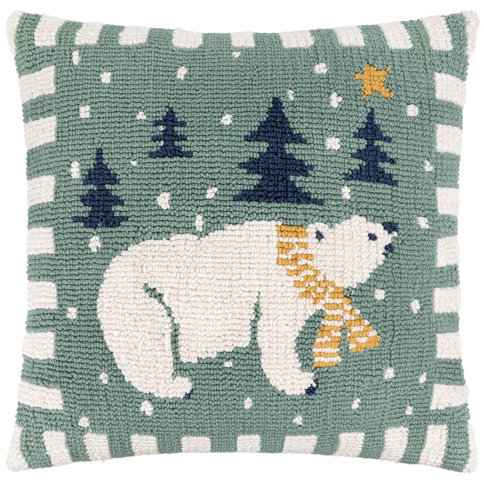 image 1 of Furn Polar Bear Tufted Cushion | Blue | Frosty Blue