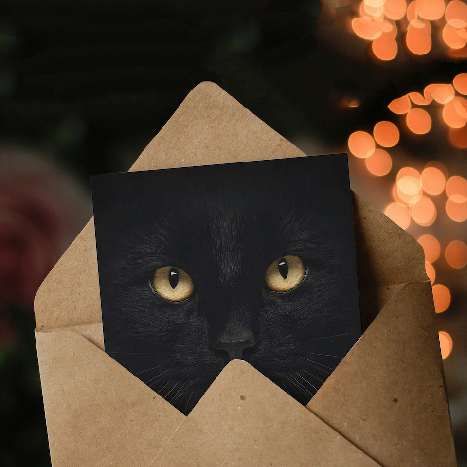 image 1 of Happy Birthday Black Cat Face Close Up Photo Birthday Card