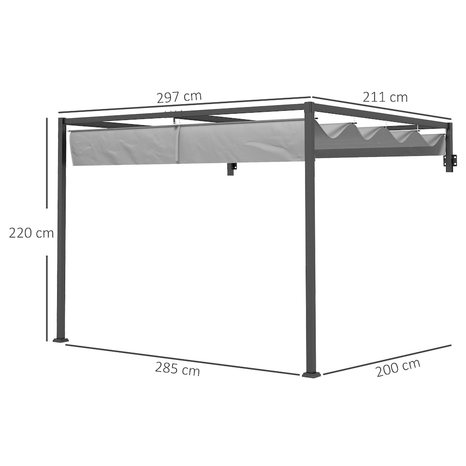 image 1 of Outsunny 2 x 3(m) Wall Mounted Pergola with Retractable Roof, Dark Grey