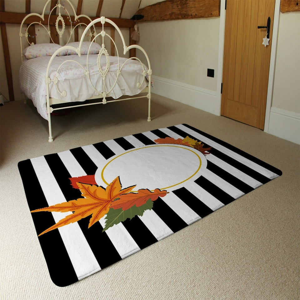 image 1 of Black Stripes, Autumn Leaves (Rug) Black | Medium: 80x150cm