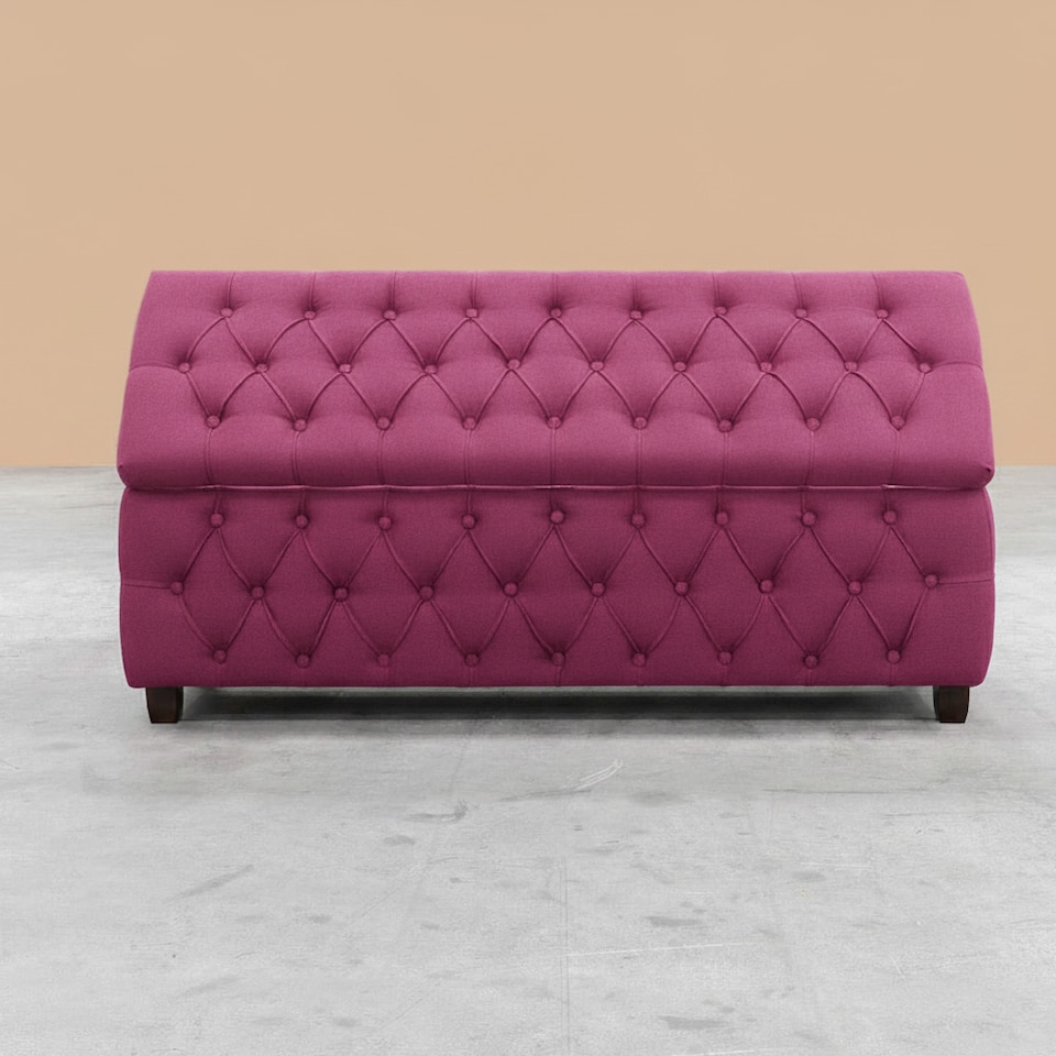 image 1 of 90cm Riga Ottoman Storage Box with Wooden Legs, Red Velvet Upholstered Chesterfield Storage Ottoman Box
