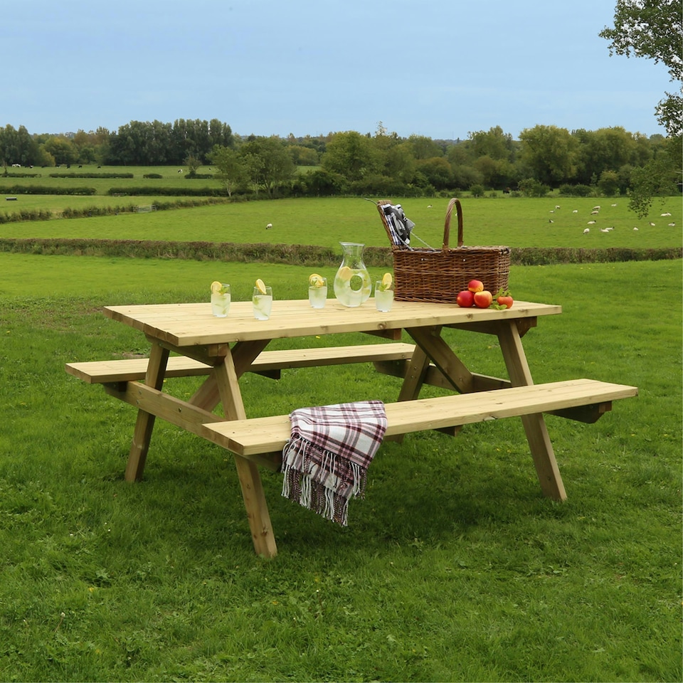 image 1 of Charles Bentley British Made Superior Wooden Rectangular Picnic Table FCS Certified