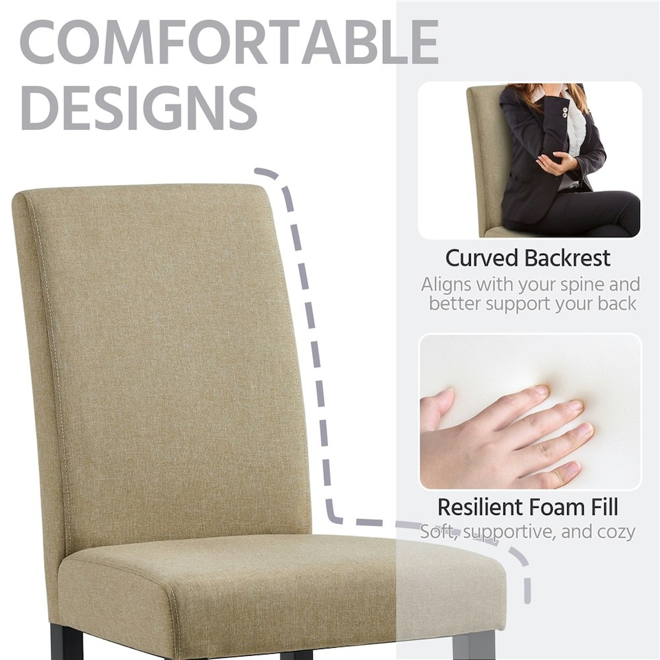 image 1 of Yaheetech Set of 4 Fabric Upholstered Dining Chairs with Solid Wood Legs N/A | Khaki