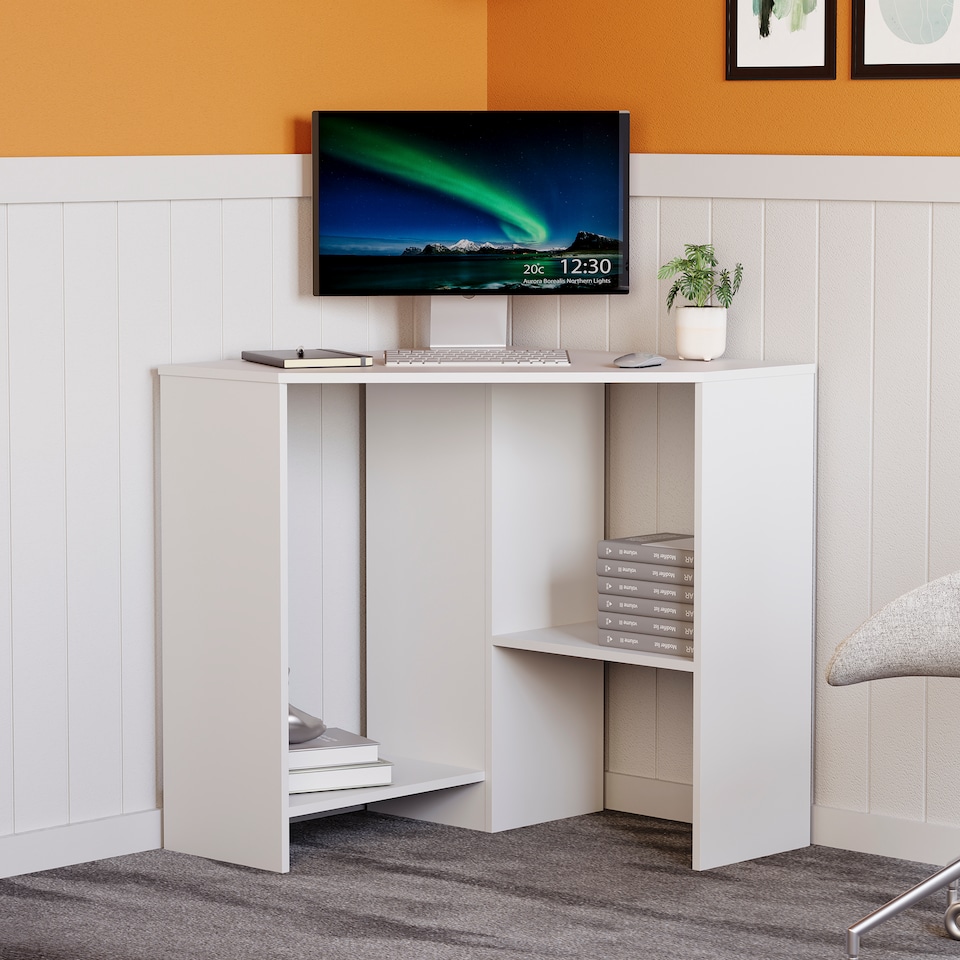 image 1 of Vida Designs Hetton Corner Computer Desk 2 Shelf Home Office Workstation, White