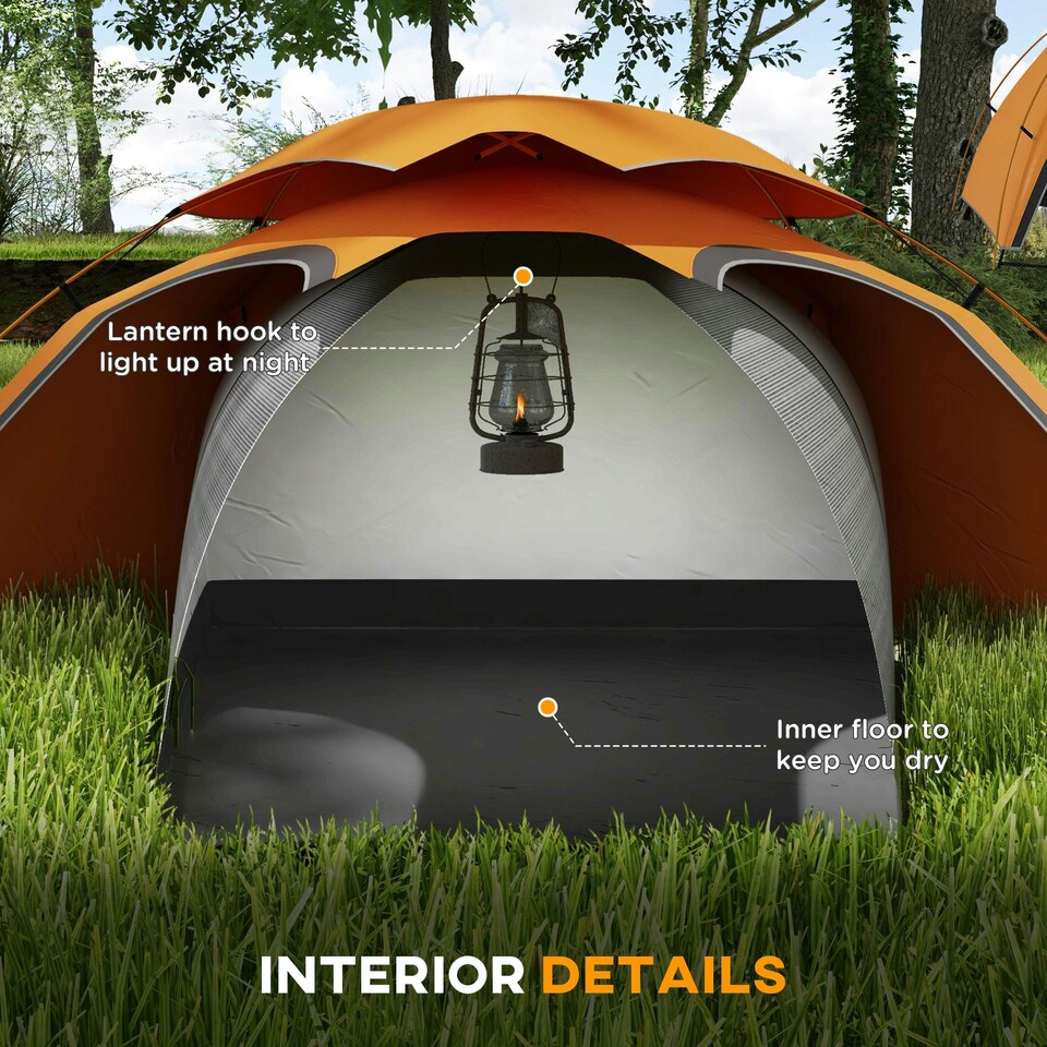 image 1 of Outsunny Camping Tent Dome Tent with Removable Rainfly for 1-2 Man, Orange