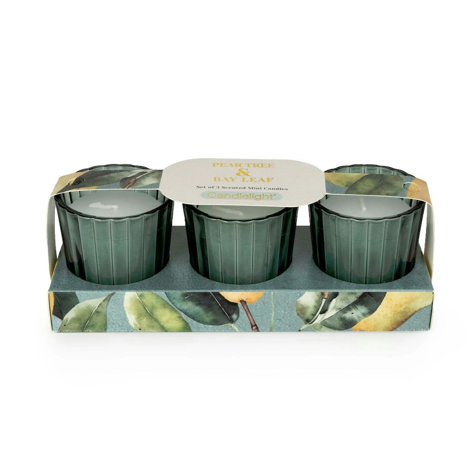 image 1 of Candlelight Set of 3 Mini Votive Candles Pear Tree & Bay Leaf | Green | One Size | 1
