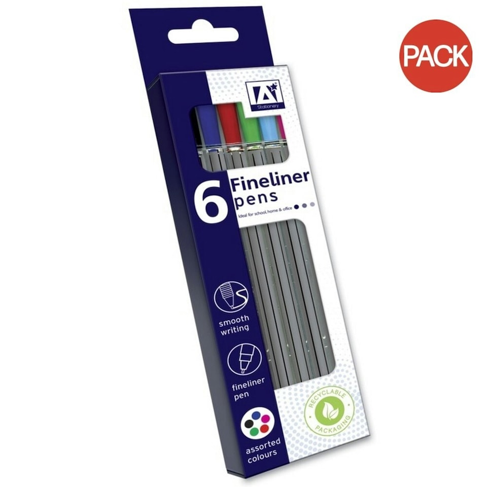 image 1 of A Star Fineliner Pens (Pack Of 6) - Multicoloured - 1 x 20 x 8cm