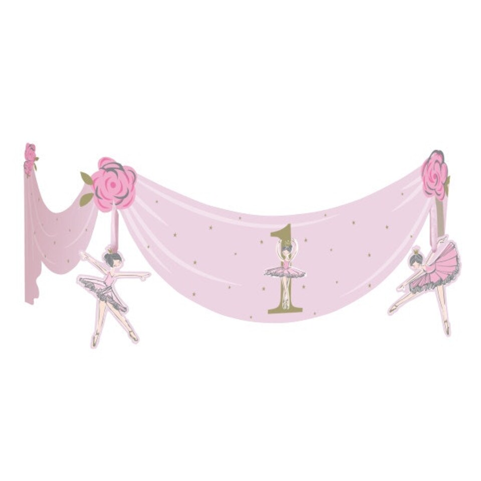 image 1 of Ballerina Pink & Gold 1st Birthday High Chair Decorating Kit