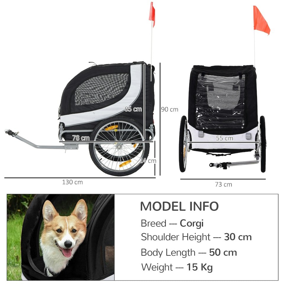 image 1 of PawHut Pet Stroller Dog Jogger Folding Bike Cargo Trailer Carrier Bicycle Black