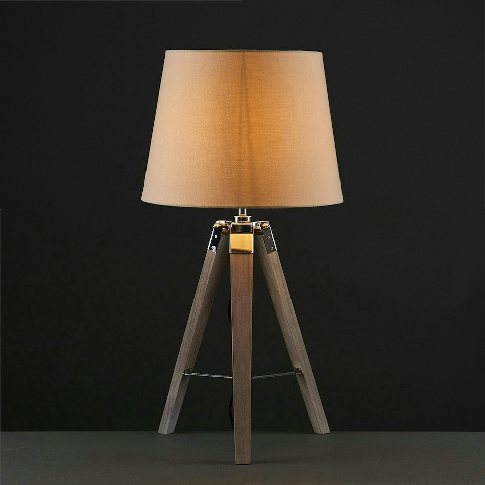 image 1 of ValueLights Clipper Tripod Painted Black Table Lamp with Medium Cream Tapered Shade and LED Bulb