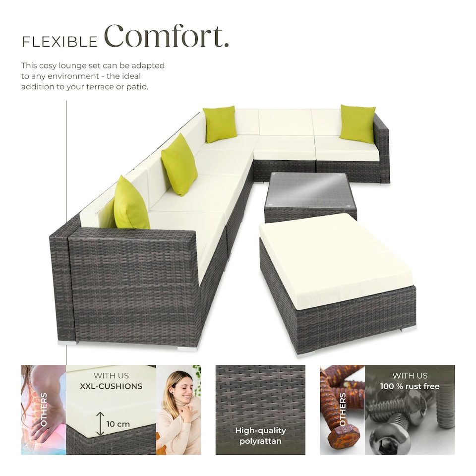 image 1 of Garden Furniture Set Marbella - 7 seater outdoor corner sofa, table, thick cushions - Grey