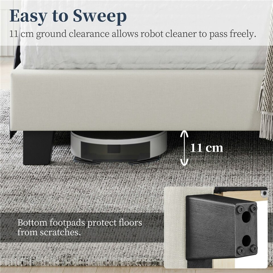image 1 of Yaheetech 135 cm W x 190 cm L Upholstered Bed Frame with Wing Side Beige
