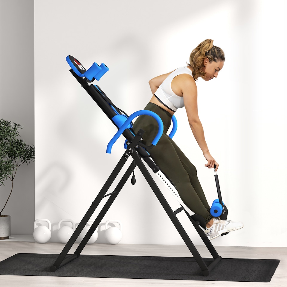 image 1 of HOMCOM Adjustable Gravity Inversion Table with Safety Belt, Blue