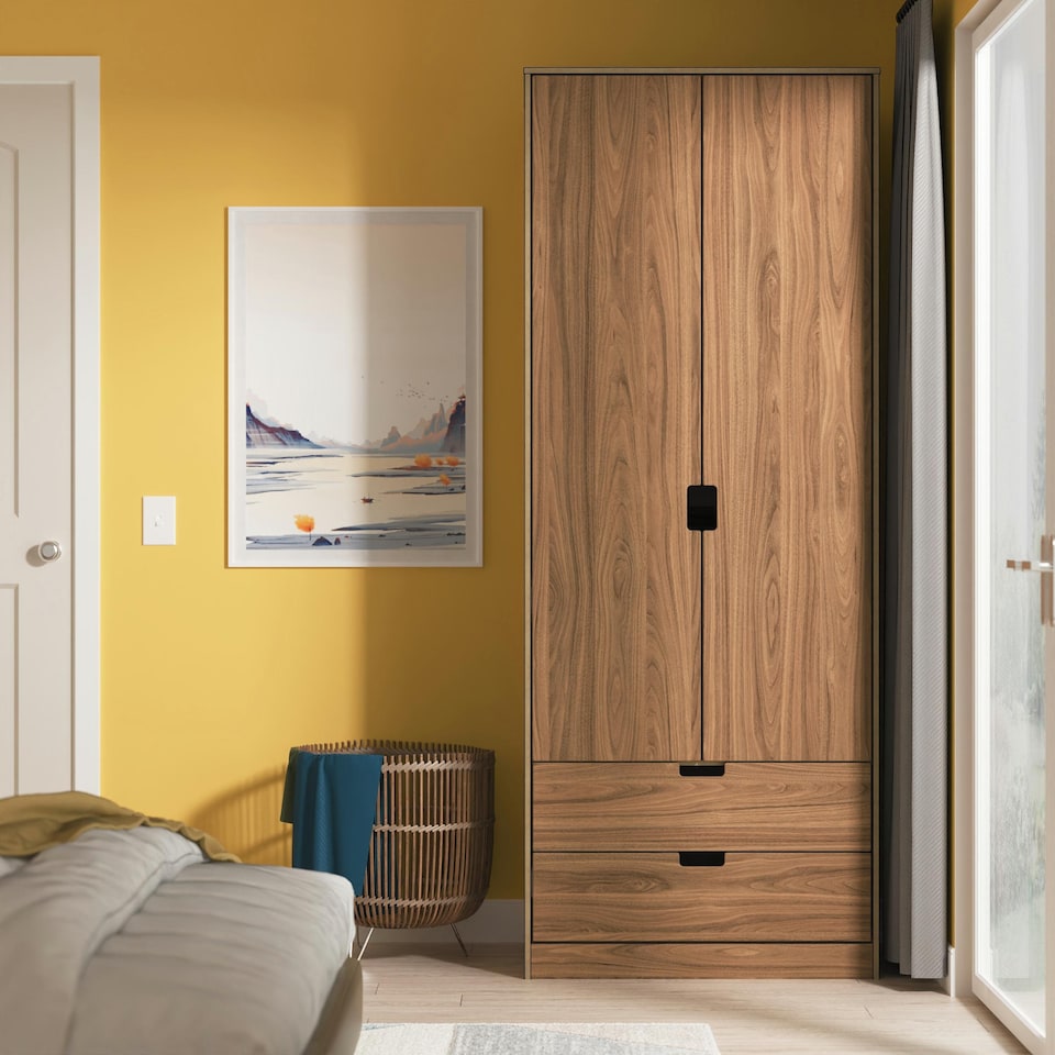 image 1 of Taiwan Tall 2 Drawer Double Wardrobe in Carini Walnut (Ready Assembled) | Brown | Carini Walnut