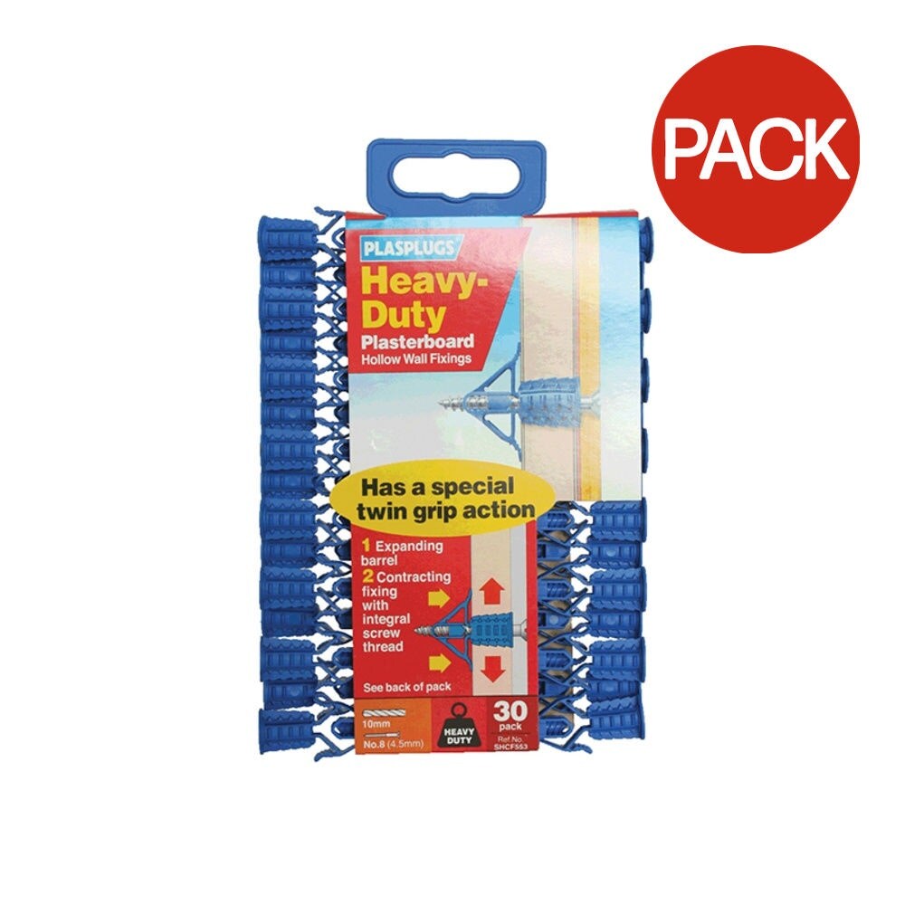 Plasplugs Heavy Duty Plasterboard Fixing (Pack of 30) - Blue - 10mm