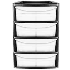 1 x Black A4 Table & Desktop Compact Bedside Plastic Storage Unit With 4 Clear Drawers Black
