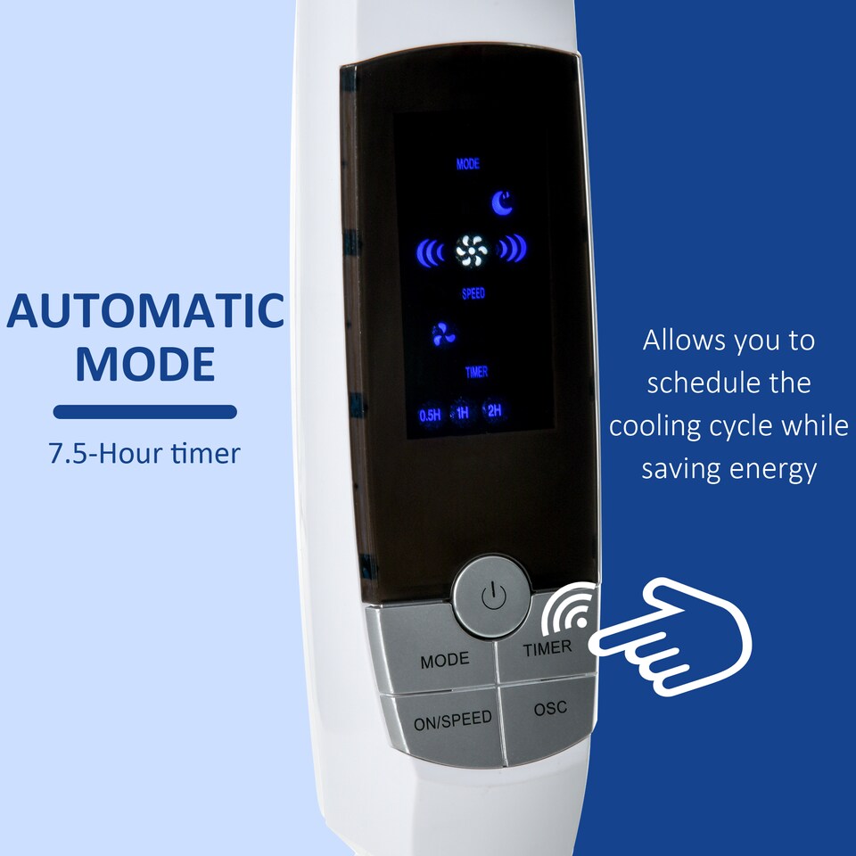 image 1 of HOMCOM 16 Pedestal Stand Fan, 3 Speed 3 Mode, 85 Degree Oscillation, LED Panel, 3M Remote Controller, Height Adjustable for Living Room, Bedroom, Garage, Office, Black and White